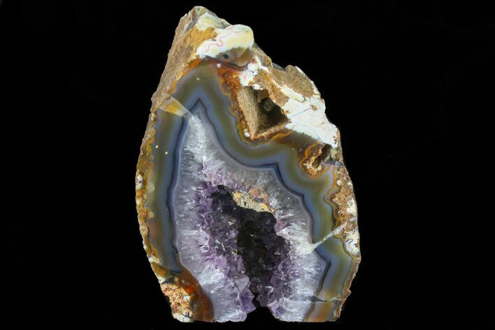 Polished Brazilian Agate Standup - Amethyst Crystals #73687